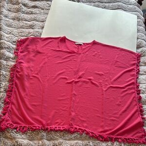 Adreamly - Pink Fringe Poncho (swim cover up) - One Size